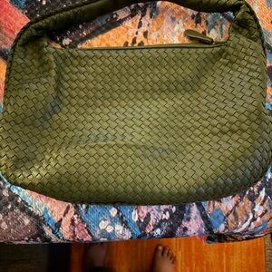 Olive Woven Leather Hobo Bag
